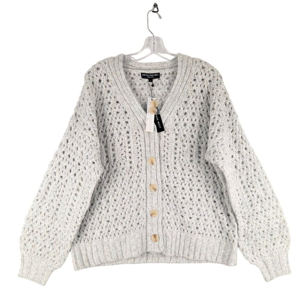 Central Park West Sweater Womens Large Light Gray Knit Cardigan NWT